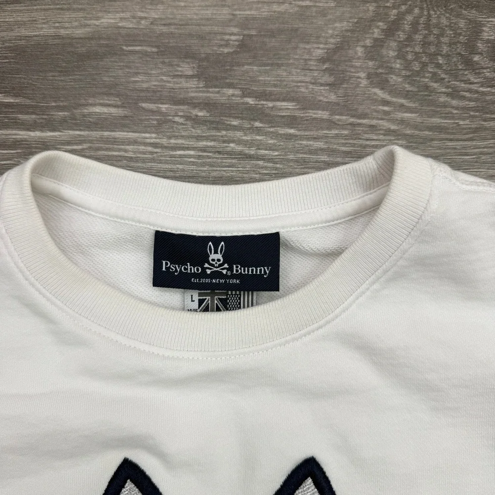 Psycho Bunny Sweatshirt Boys Large White Crewneck Crossbones Embroidered Logo